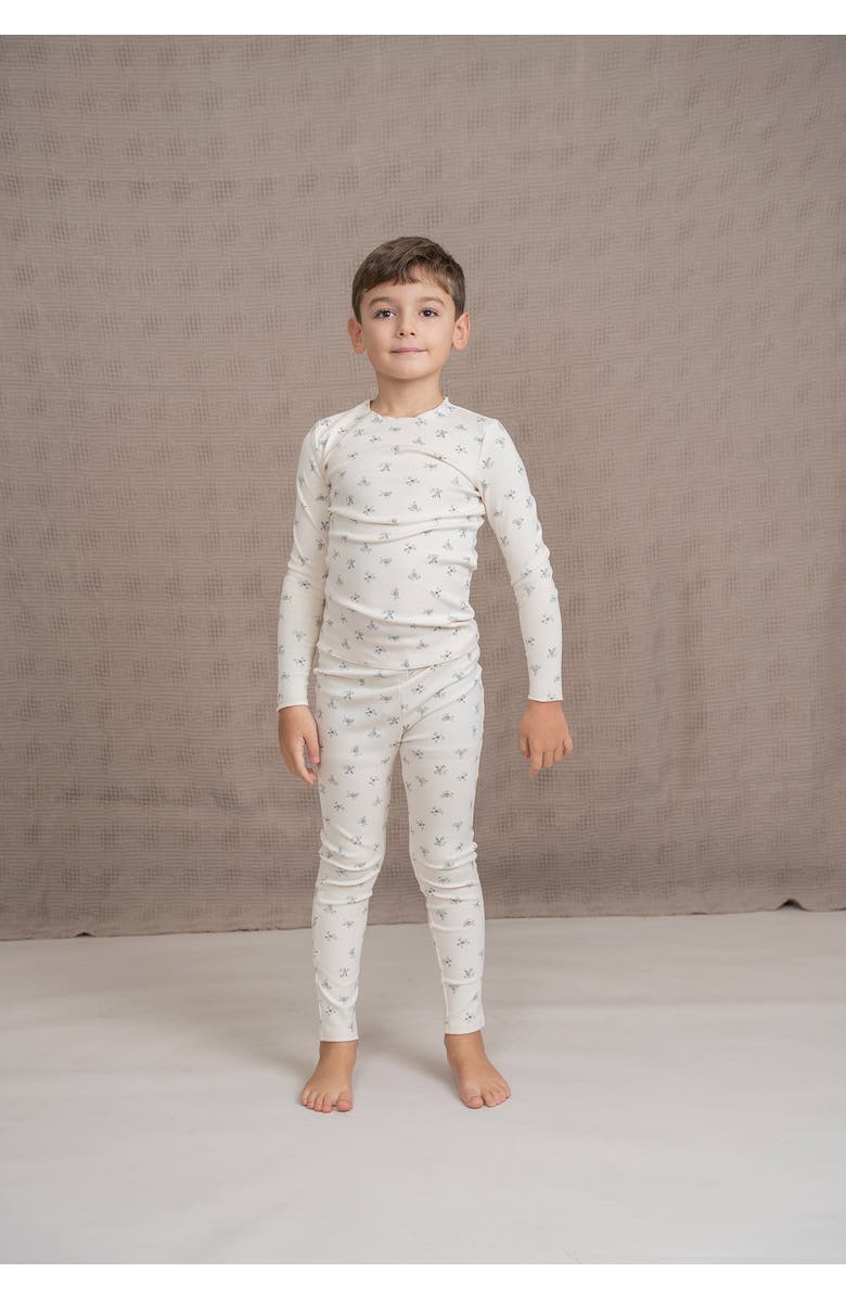 Whipped Cocoa Floral Cotton 2 Piece Long Sleeve Top and Leggings Set, Alternate, color, Blue