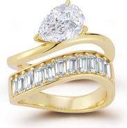 GLAZE JEWELRY Set of 2 Pear & Baguette Cut Moissanite Stackable Rings