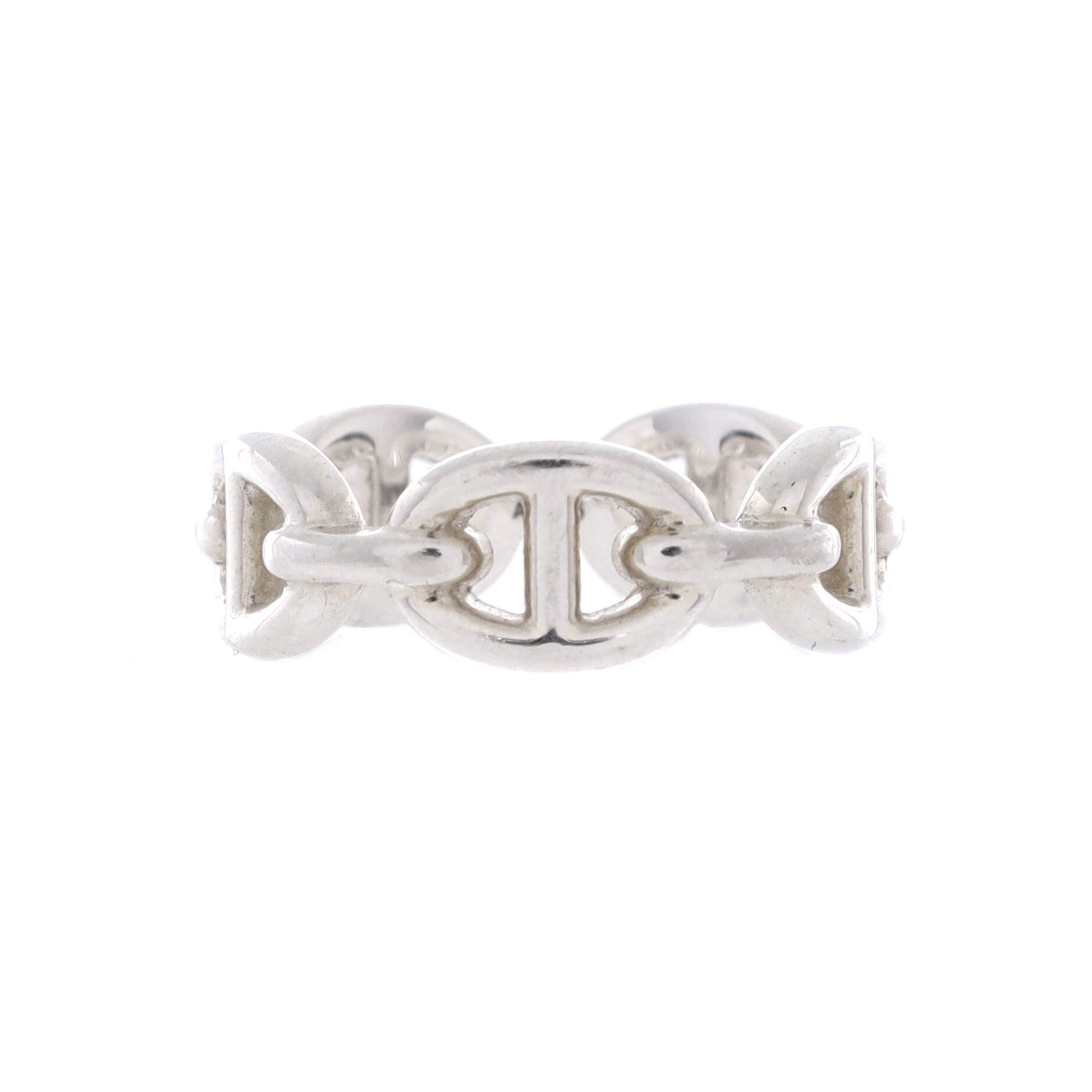 Pre-Owned Hermes Chaine d'Ancre Enchainee Ring Sterling Silver Small, Main, color, Silver