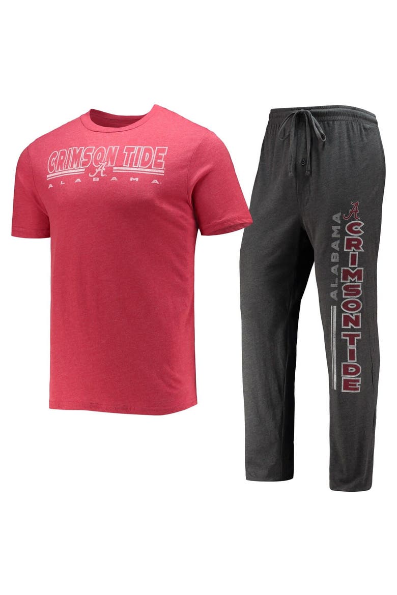 Men's Concepts Sport Heathered Charcoal/Crimson Alabama Crimson Tide Meter T-Shirt & Pants Sleep Set, Alternate, color, Heather Charcoal