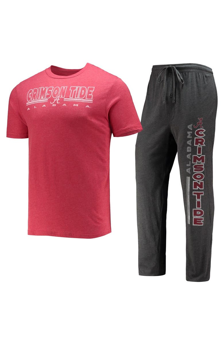 CONCEPTS SPORT Men's Concepts Sport Heathered Charcoal/Crimson Alabama Crimson Tide Meter T-Shirt & Pants Sleep Set, Alternate, color, Heather Charcoal