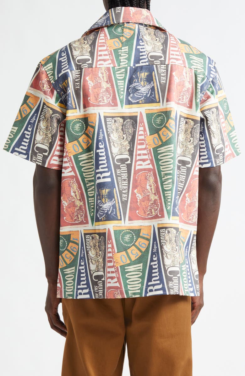 Rhude Collegiate Flag Cotton Snap-Up Shirt, Alternate, color,