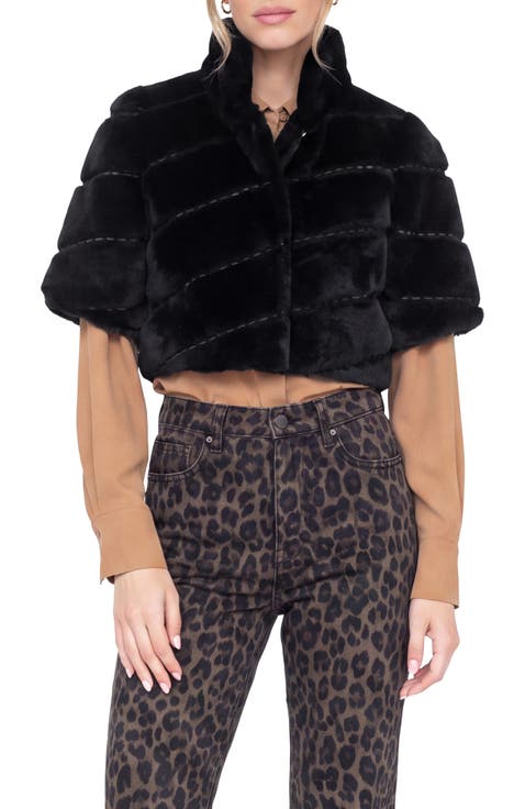 Genuine Shearling Diagonal Bolero With Cropped Sleeves