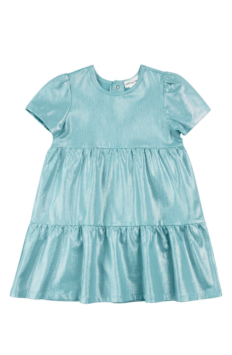 MILES THE LABEL Kids' Cotton Lamé Tiered Party Dress, Main, color, Turquoise