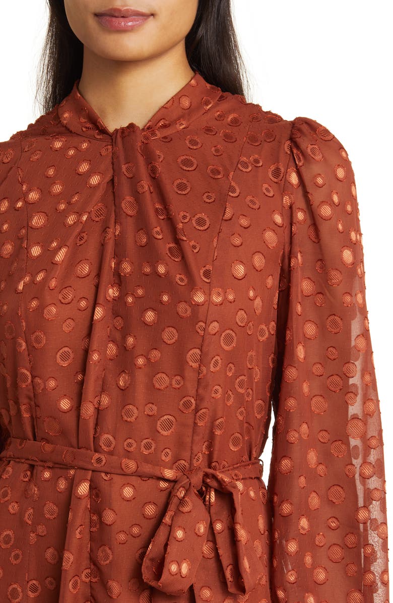 Julia Jordan Twist Neck Tie Waist Long Sleeve Dress, Alternate, color, 