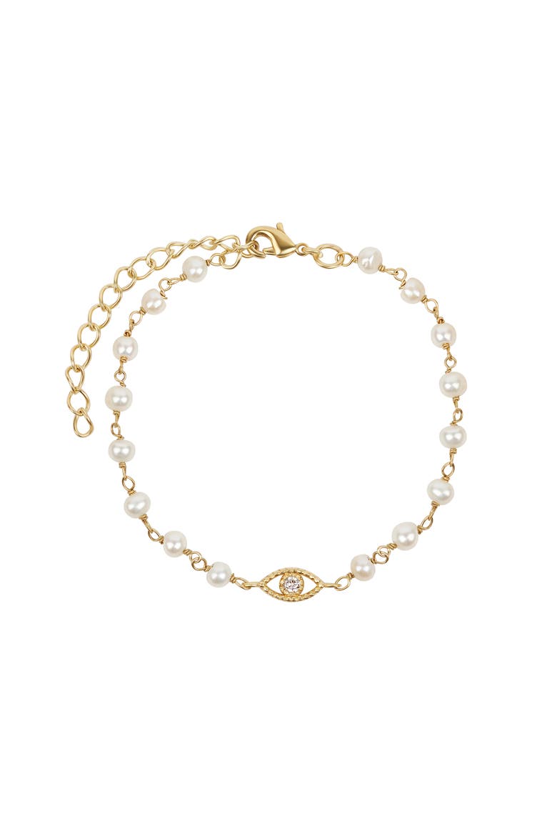 Dreamlike Protection - Pearl Evil Eye Charm Bracelet, Main, color, Gold/white
