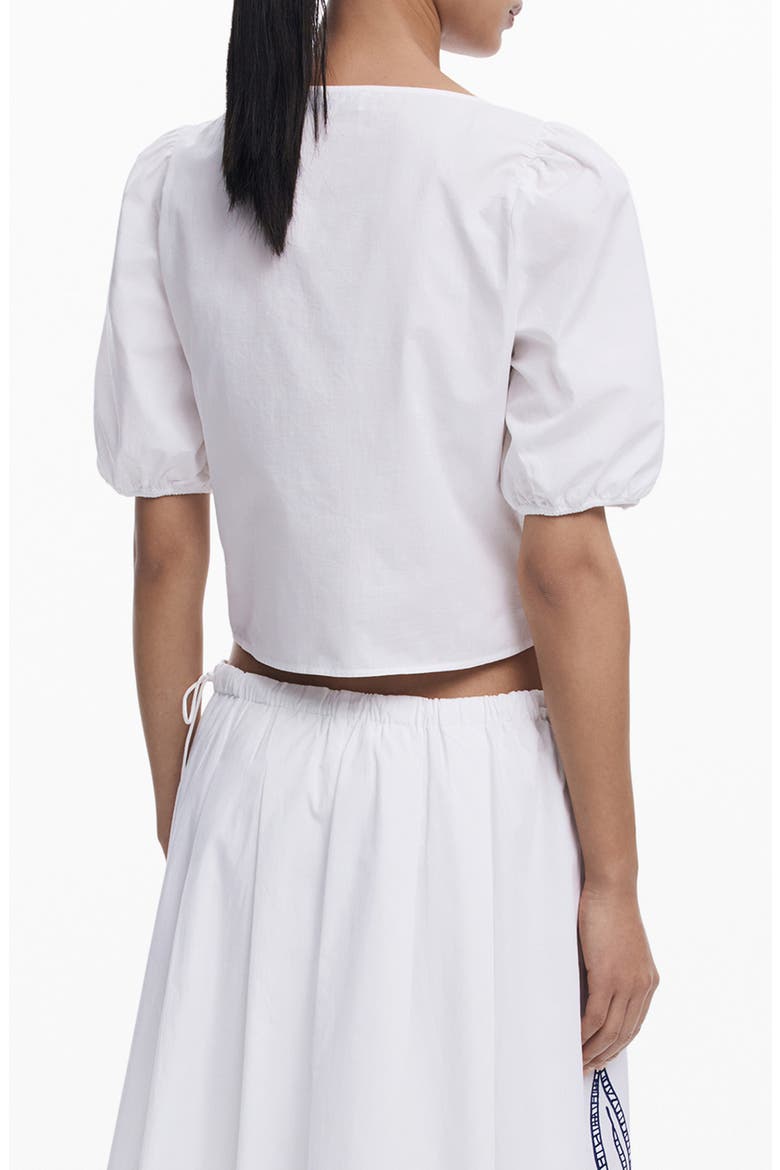 Embroidered Tie Front Top, Alternate, color, WHITE