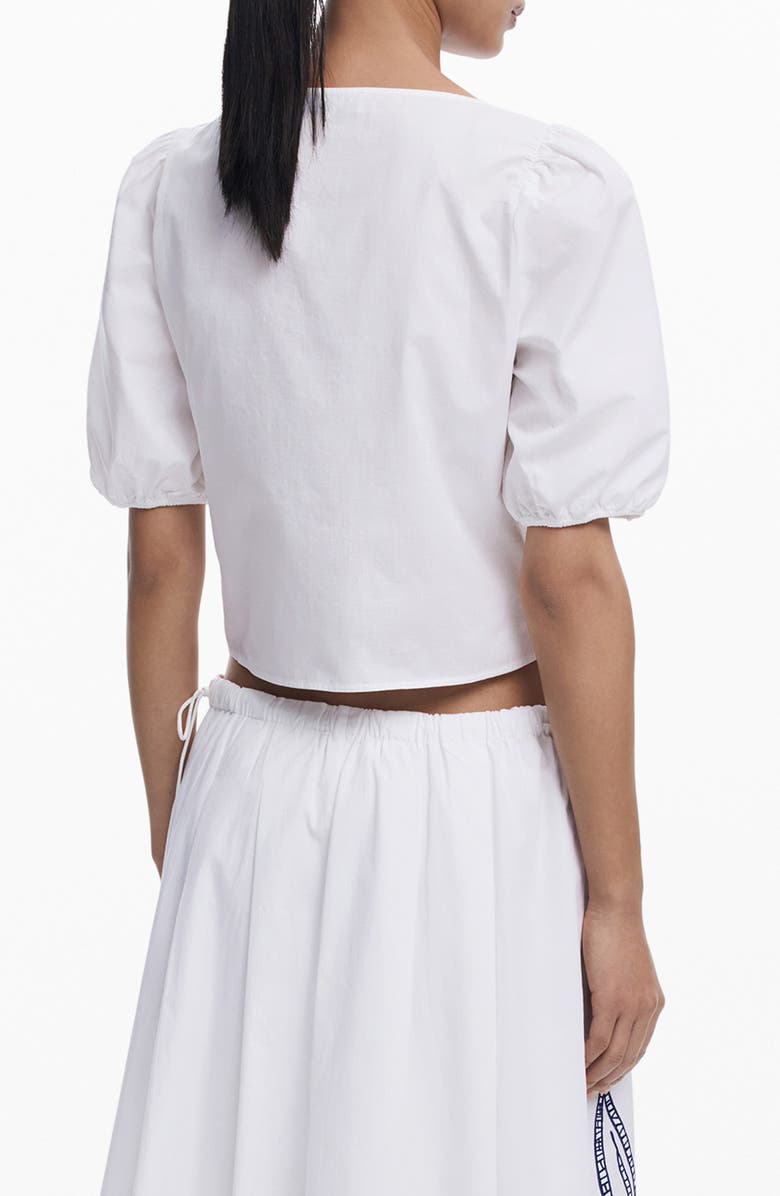 Desigual Embroidered Tie Front Top, Alternate, color, White