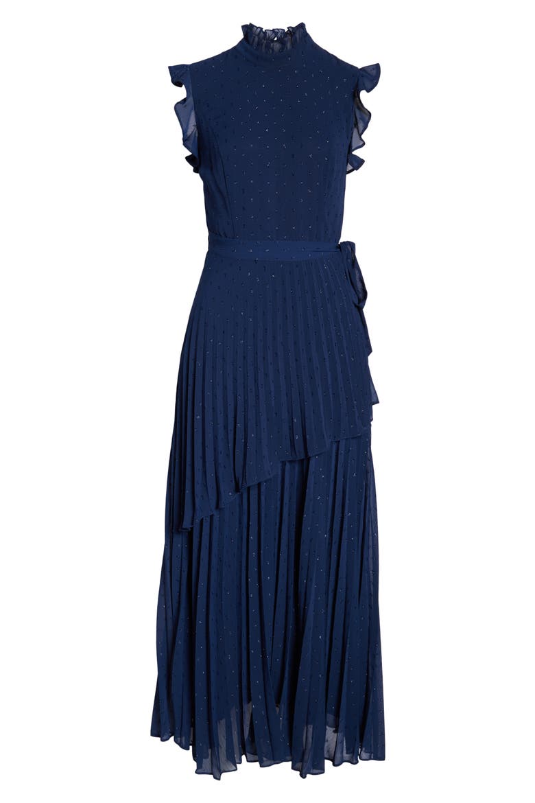 Wrap Waist Pleated Maxi Dress, Alternate, color, NAVY PATRIOT