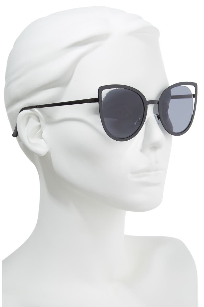 53mm Cutout Cat Eye Sunglasses, Alternate, color, BLACK
