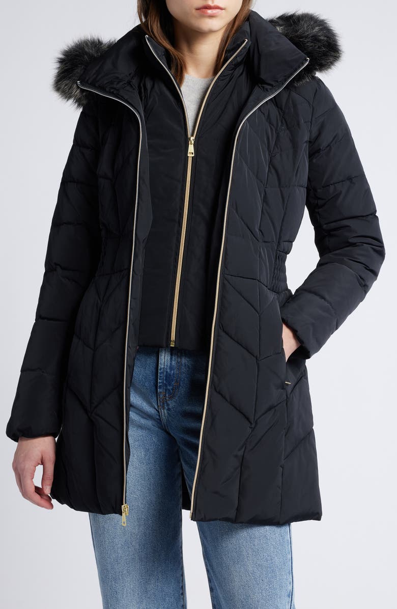 Cole Haan Faux Fur Trim Down & Feather Fill Hooded Jacket, Alternate, color,