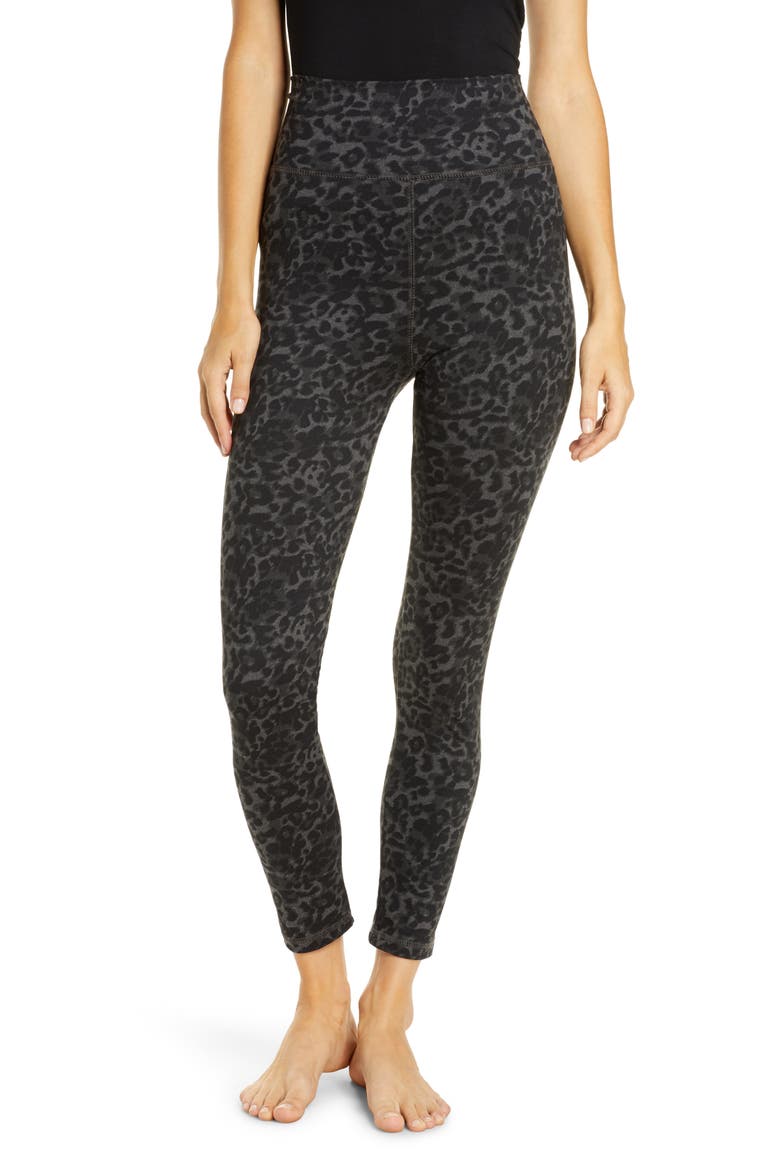 Leopard Print High Waist Leggings, Main, color, BLACK CHARCOAL