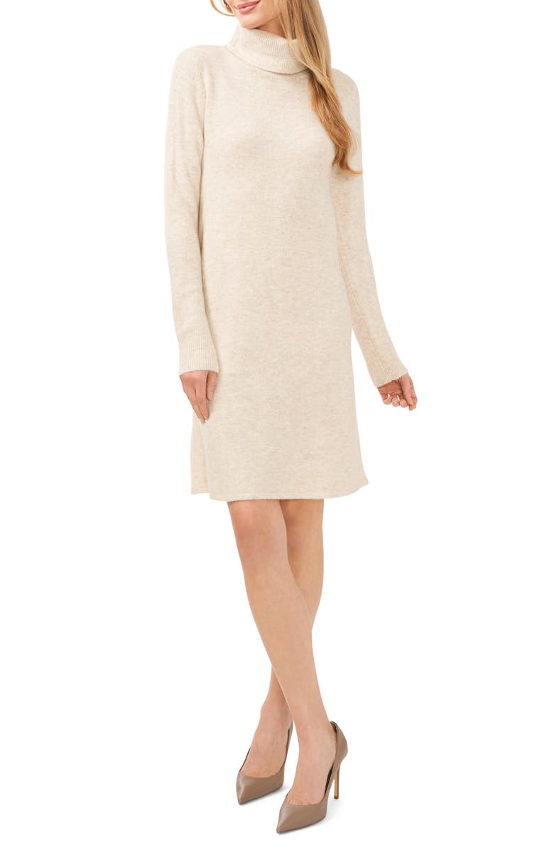 CeCe Turtleneck Long Sleeve Sweater Dress, Main, color, Malted White