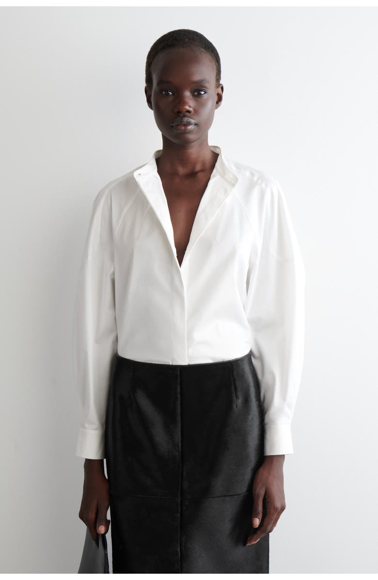 COS Collarless Cotton Shirt, Main, color, White