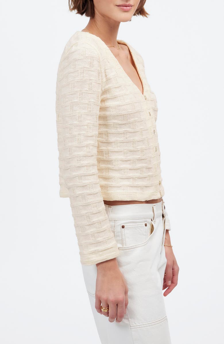 Madewell Basket Weave Knit Bell-Sleeve Button-Up Shirt, Alternate, color, Antique Cream
