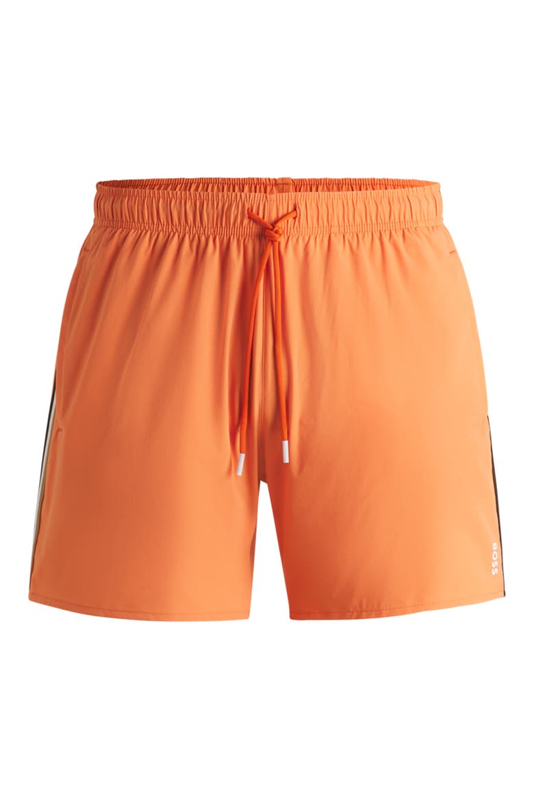 Iconic Side Stripe Stretch Swim Trunks, Alternate, color, BRIGHT ORANGE