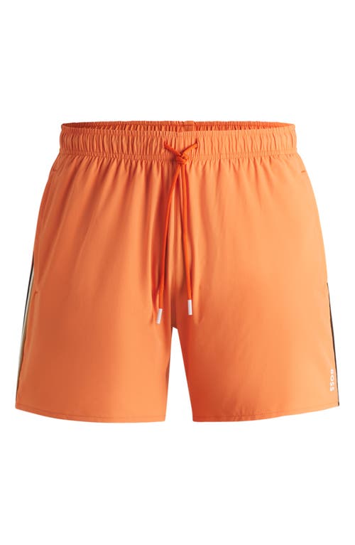 Hugo Boss Boss Iconic Side Stripe Stretch Swim Trunks In Orange