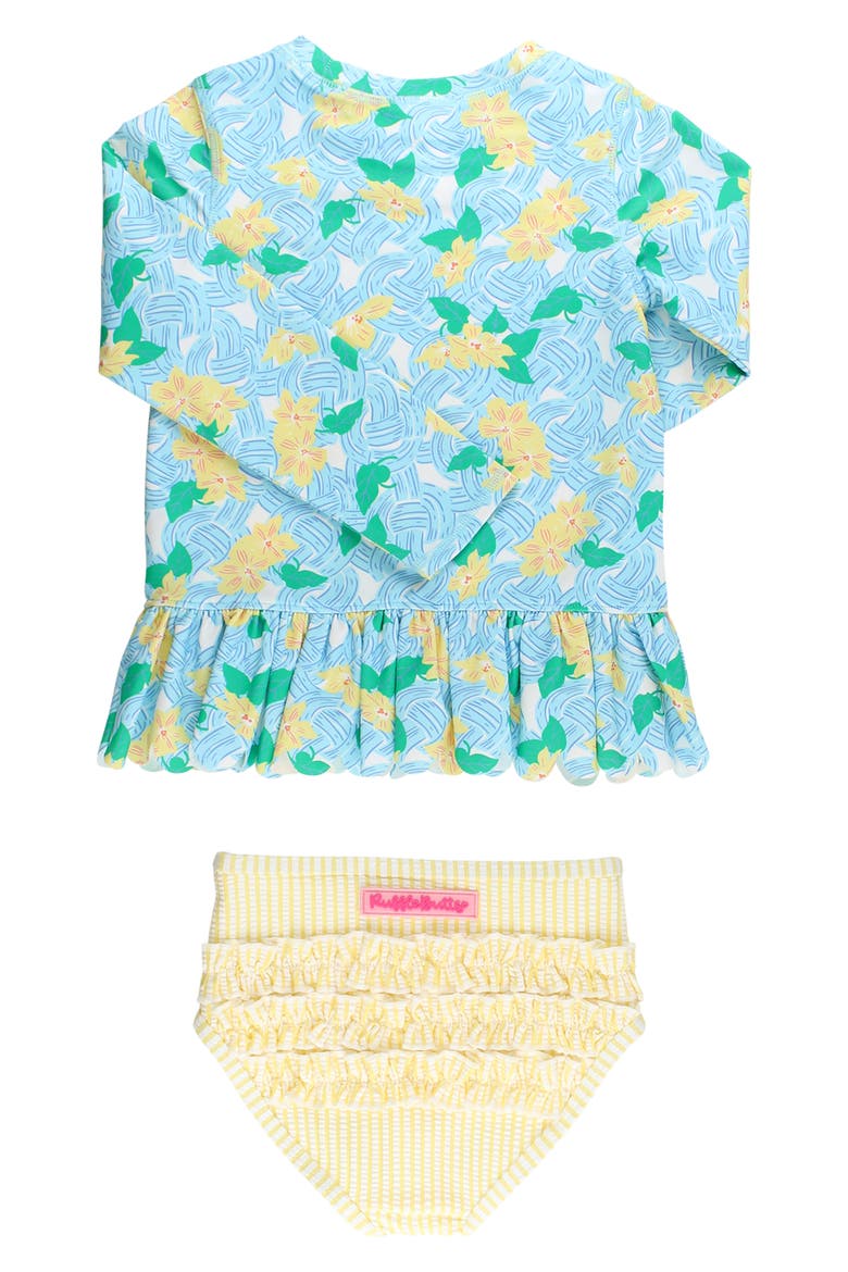 Kids' Blooming Basket Long Sleeve UPF 50+ Two-Piece Rashguard Swimsuit, Alternate, color, BLUE