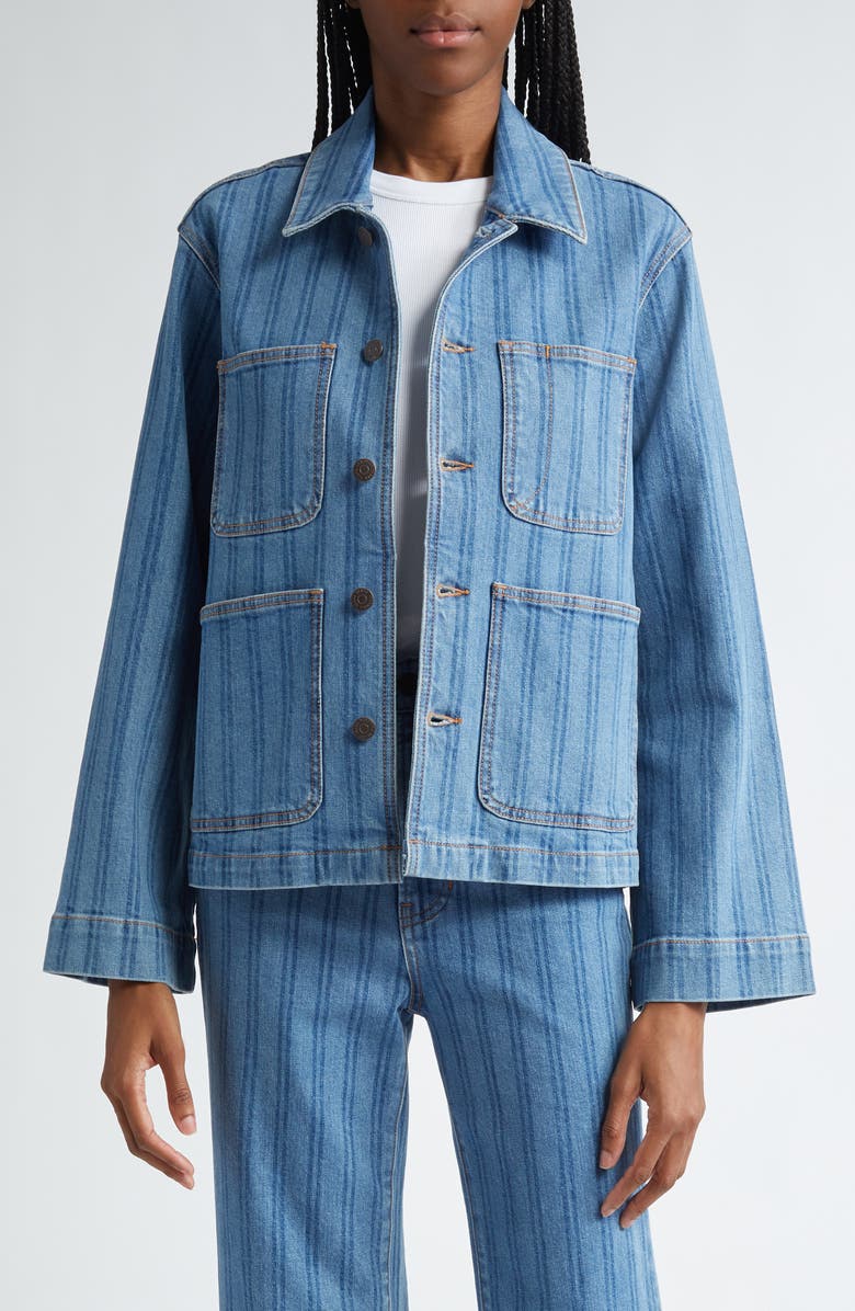 Veronica Beard Dahl Stripe Denim Chore Jacket, Main, color,