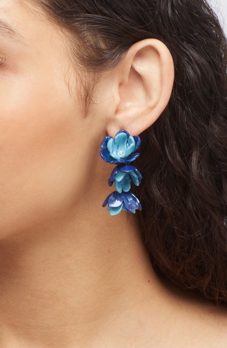 Lele Sadoughi Mini Rose Triple Drop Clip-On Earrings, Alternate, color, Azure