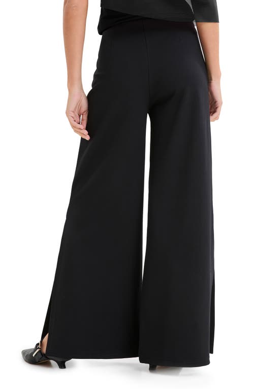 Marcella Lexington Side Slit Wide Leg Ponte Knit Pants In Black