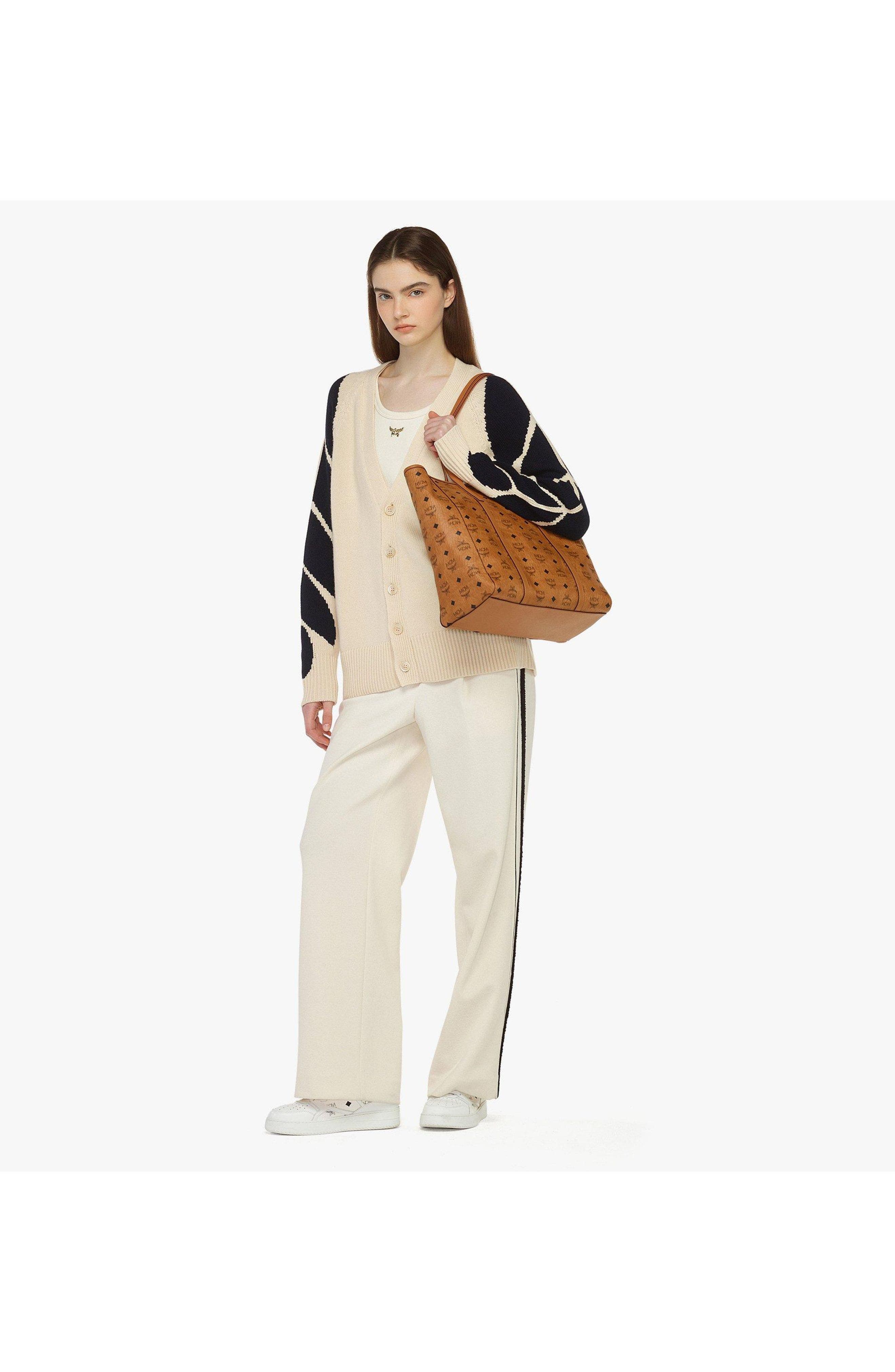 MCM Toni Top-Zip Shopper in Visetos, Alternate, color, Brown