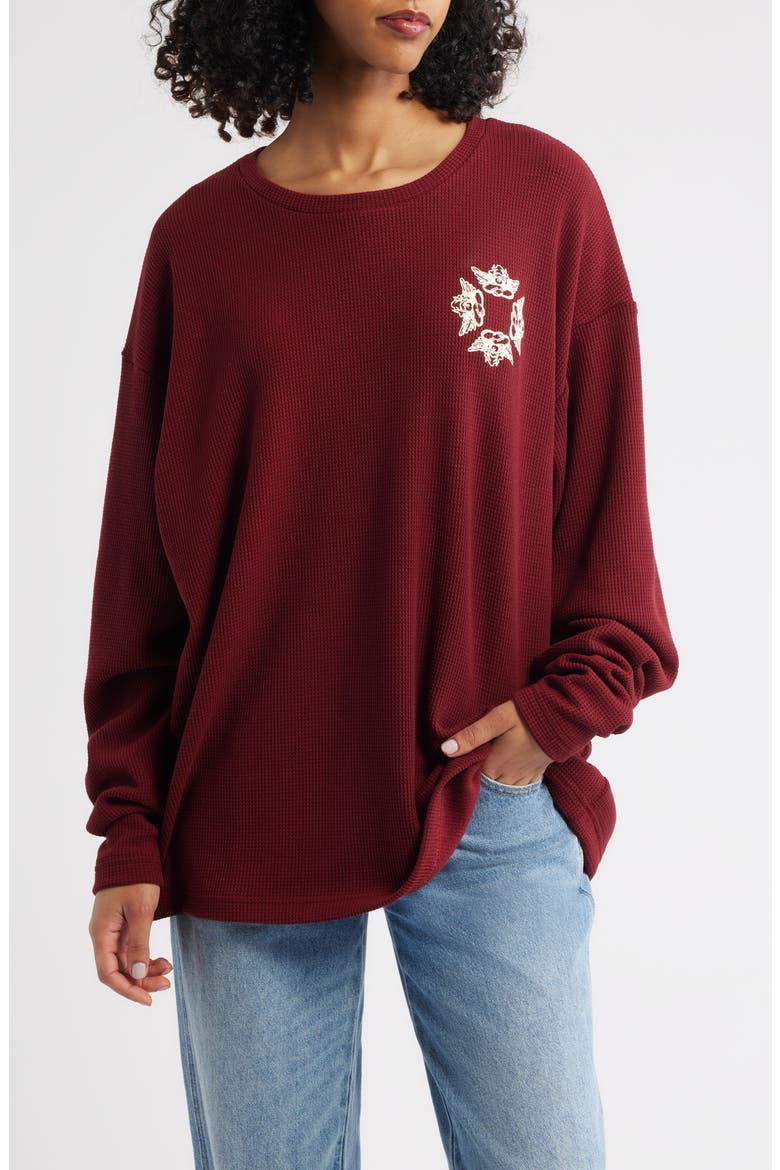 Mon Cheri Thermal Boyfriend Sweatshirt, Main, color, WINE