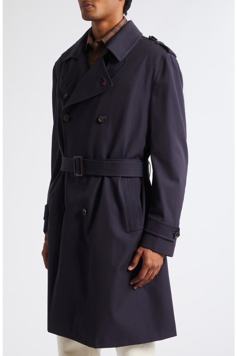 Cotton & Silk Double Breasted Trench Coat, Alternate, color, DARK BLUE