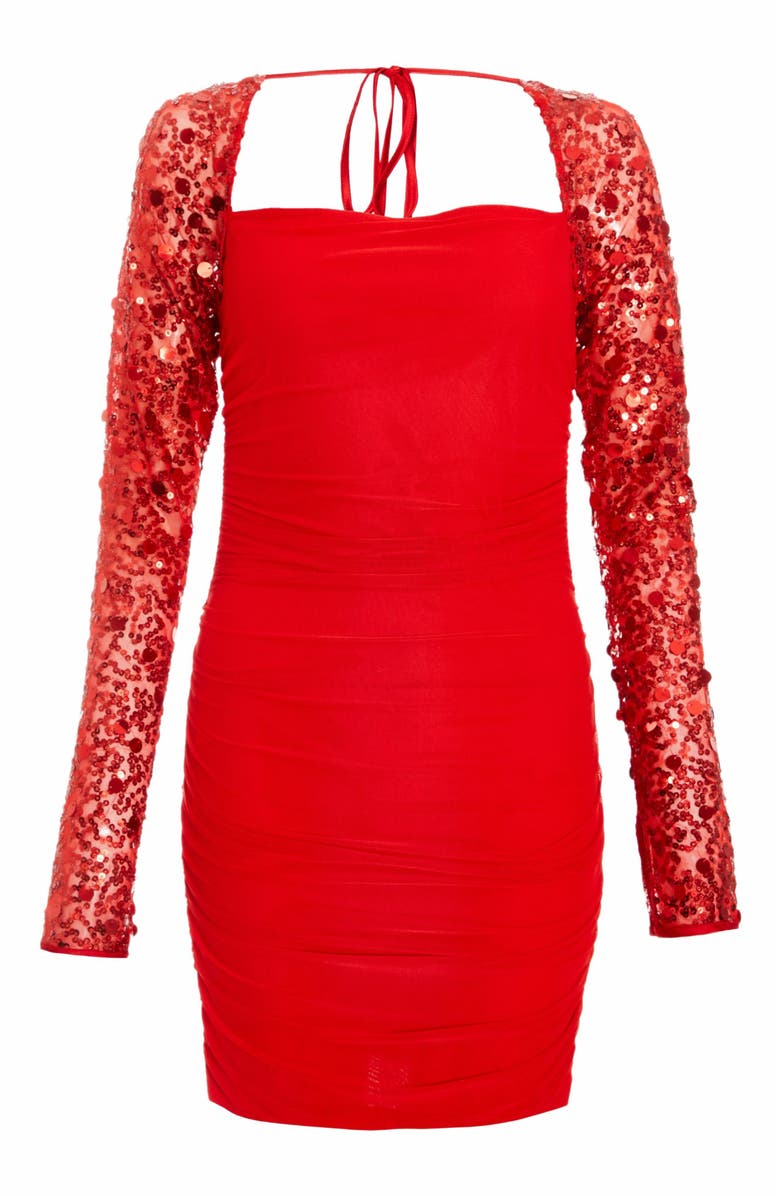 QUIZ Mesh Sequin Sleeve Bodycon Dress, Alternate, color, 