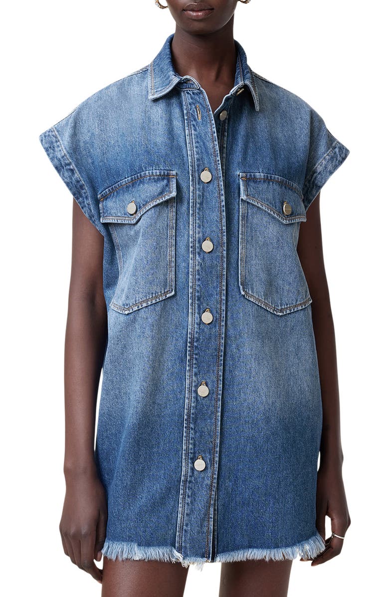 AllSaints Faye Convertible Long Sleeve Denim Dress, Alternate, color, 