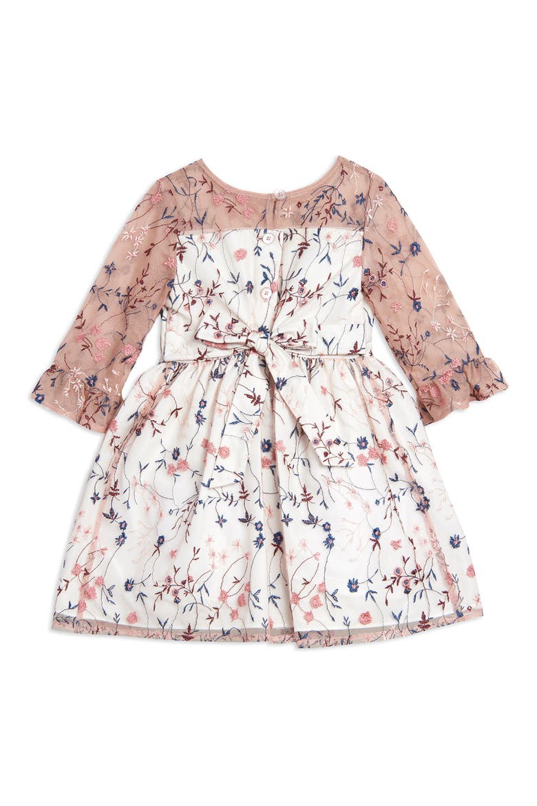 Floral Embroidered Three-Quarter Sleeve Dress, Alternate, color, IVORY