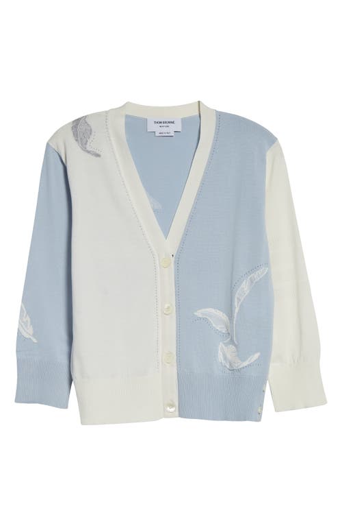 Thom Browne Fun-mix 4-bar Feather Intarsia Three Quarter Sleeve Cardigan