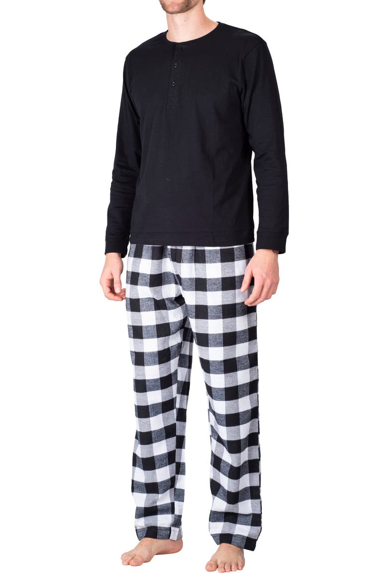 Henley & Flannel Pant Pajama Set, Main, color, WHITE AND BLACK BUFFALO CHECK