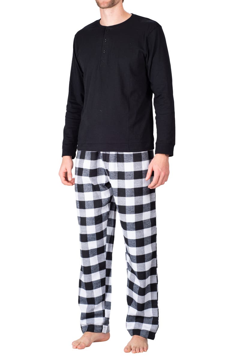 SLEEPHERO Flannel Pajama Set, Main, color, White And Black Buffalo Check