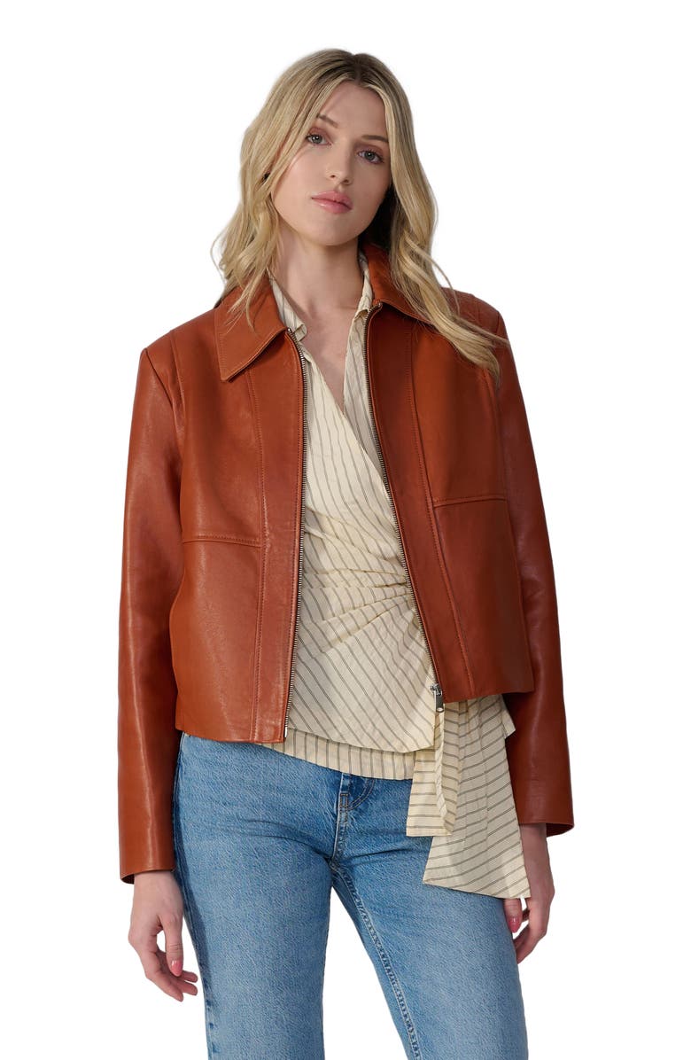 FURNIQ UK Daisy Leather Jacket, Alternate, color, Whiskey