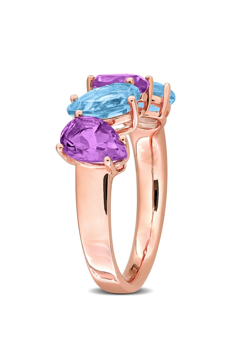 Blue Topaz & Amethyst 4-Stone Ring Rose-Plated, Alternate, color, Amethyst