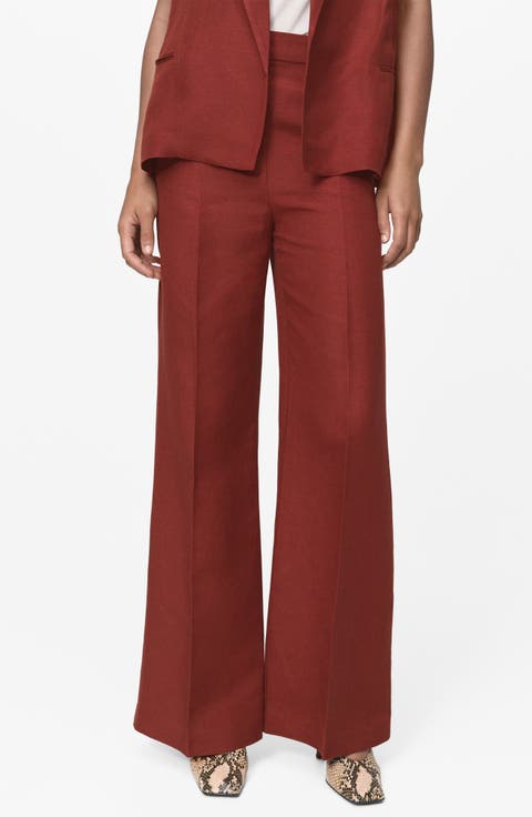 Straight Leg Linen Blend Pants
