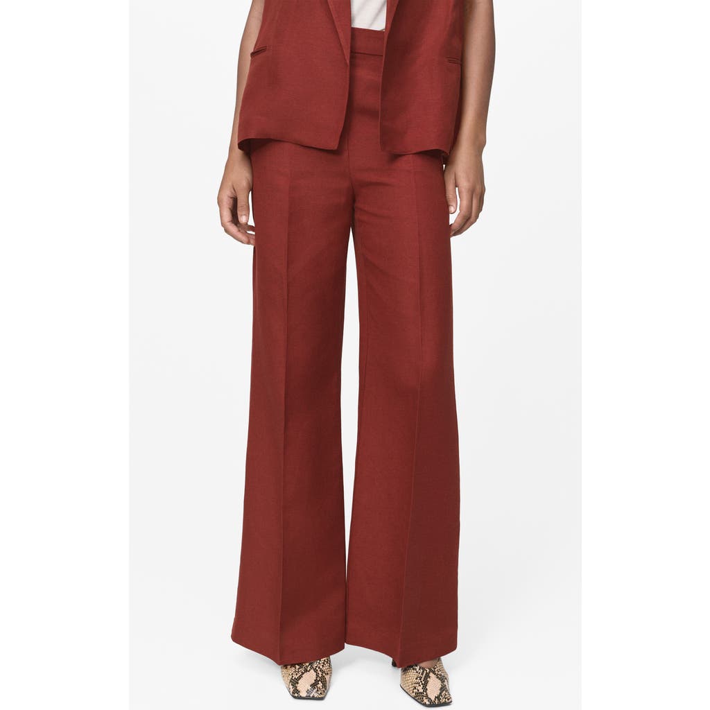 Mango Straight Leg Linen Blend Pants In Brown