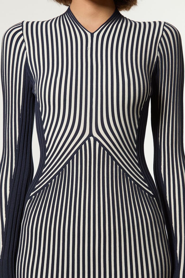 Stripe Fitted Knitted Midi Dress, Alternate, color, Navy