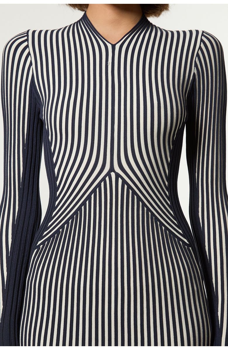 Karen Millen Stripe Fitted Knitted Midi Dress, Alternate, color, Navy