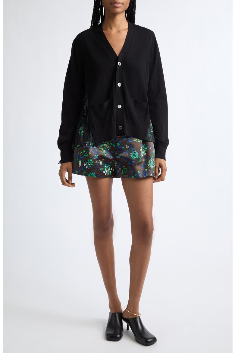 Floral Print Wool Blend Cardigan, Alternate, color, BLACK/ BROWN MULTI