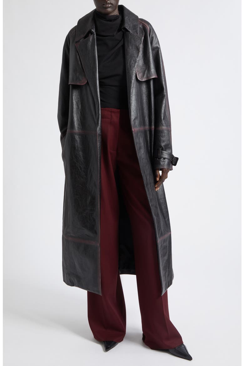 Kasia Burnished Leather Coat, Main, color, AMARONE/ BLACK