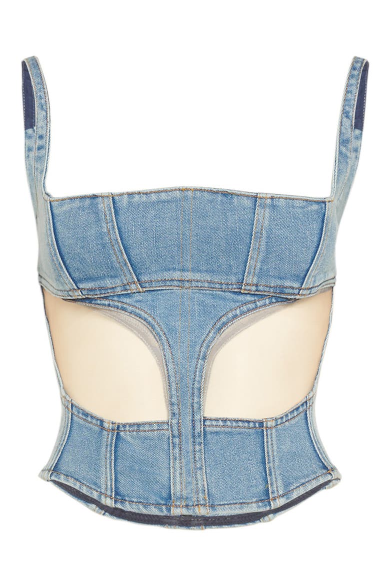 Illusion Cutout Corset Top, Alternate, color, B6401 MEDIUM BLUE / NUDE 01
