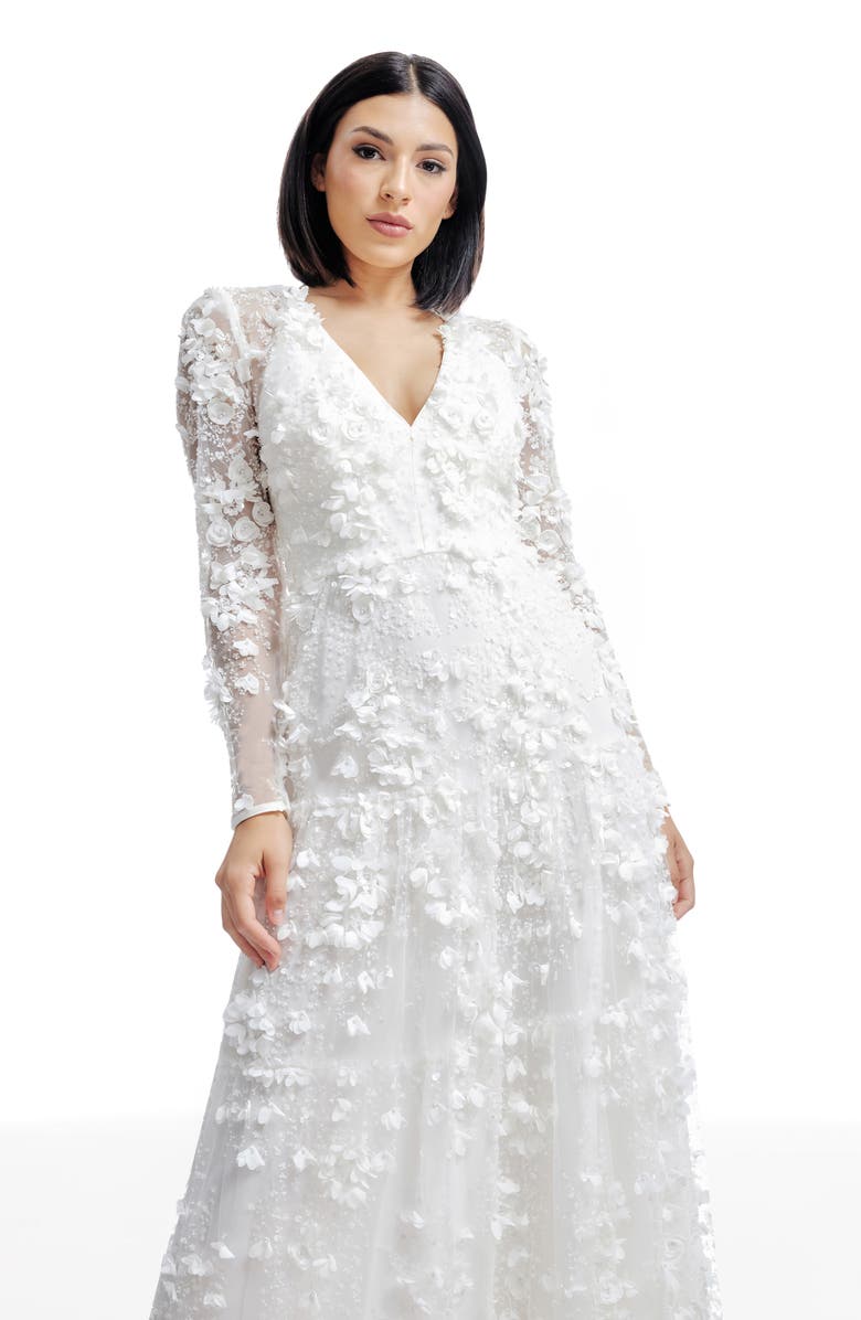 Dress the Population Angelina Long Sleeve Gown, Alternate, color, 