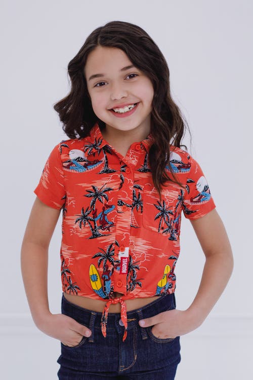 Marvel Spider-man Button Front Hawaiian Shirt In Orange
