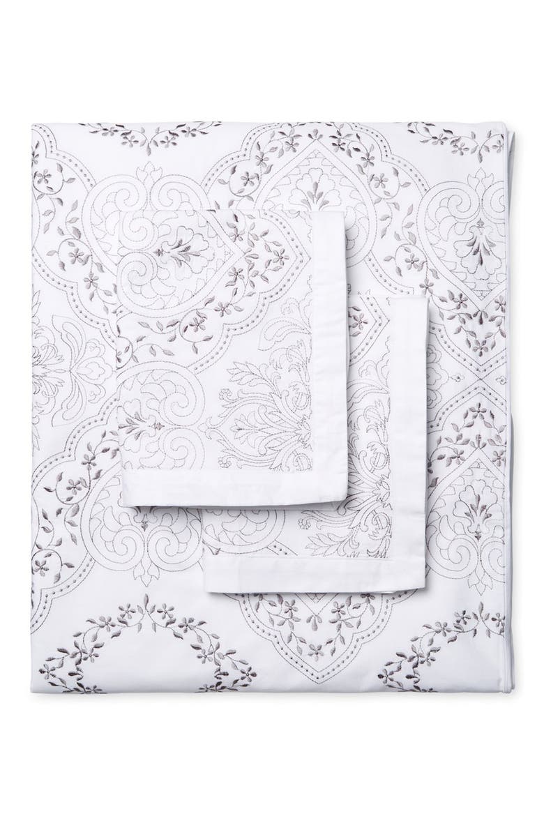 Brocade Embroidery Cotton Duvet Set, Main, color, WHITE