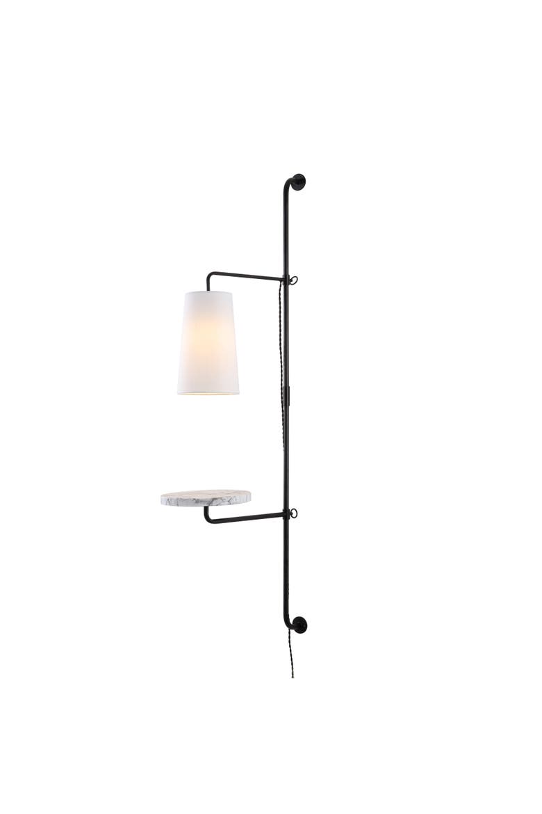 Andre 1-Light Contemporary Industrial Iron Plug-In with Adjustable White Marble Table LED Sconce, Alternate, color, Black