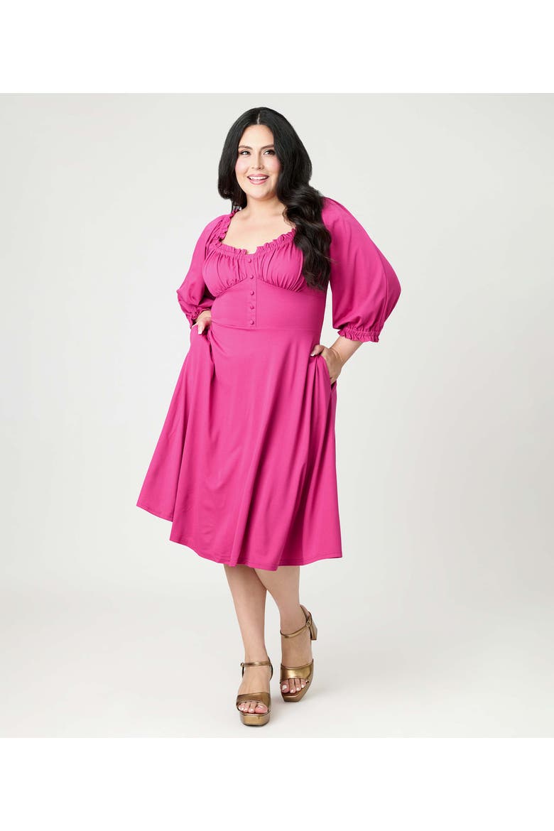 Plus Size Peasant Sleeve Swing Dress, Alternate, color, Pink Solid