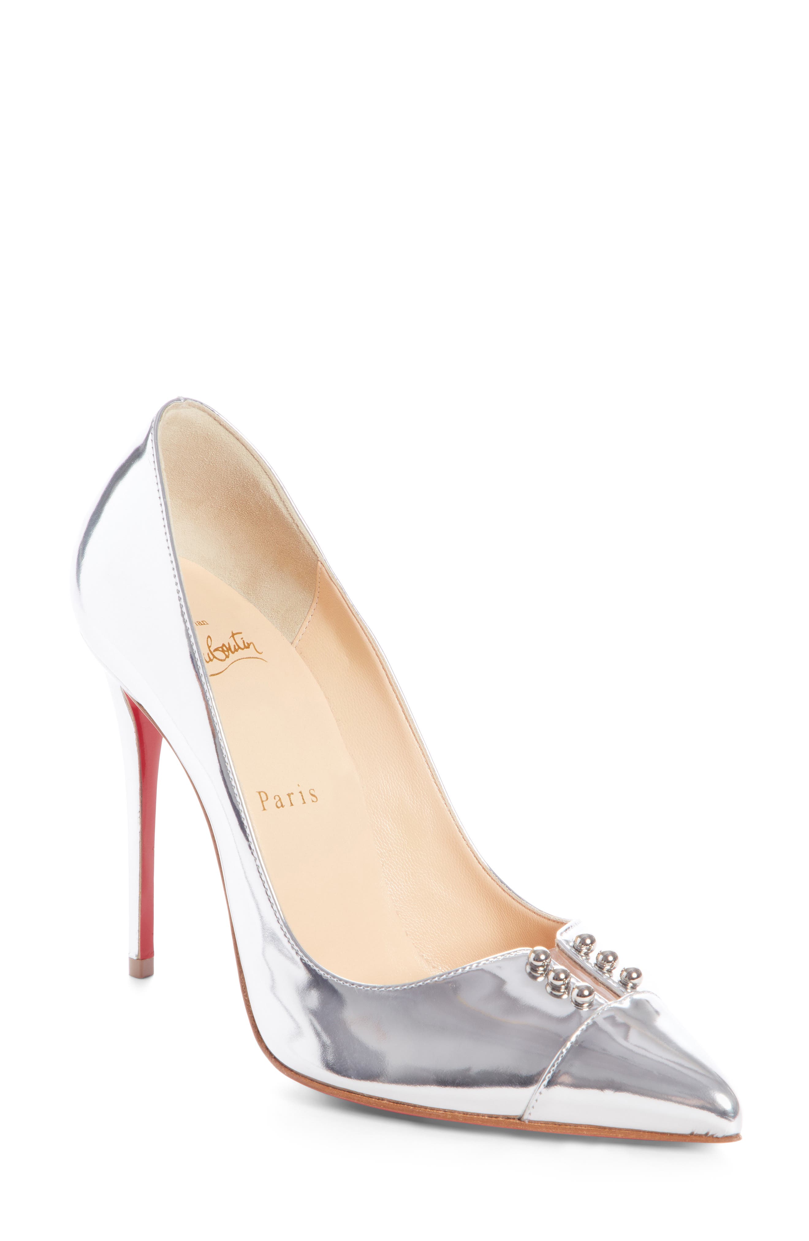 Christian Louboutin Predu Studded Cap Toe Pump, Main, color, 