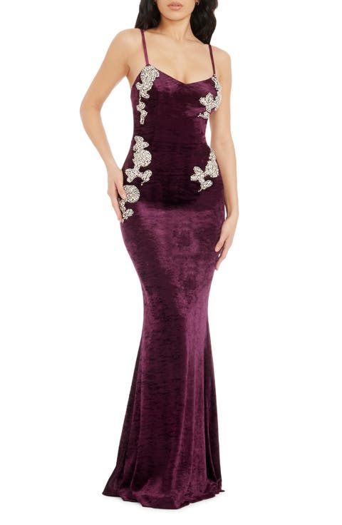 Giovanna Crystal Detail Velvet Mermaid Gown